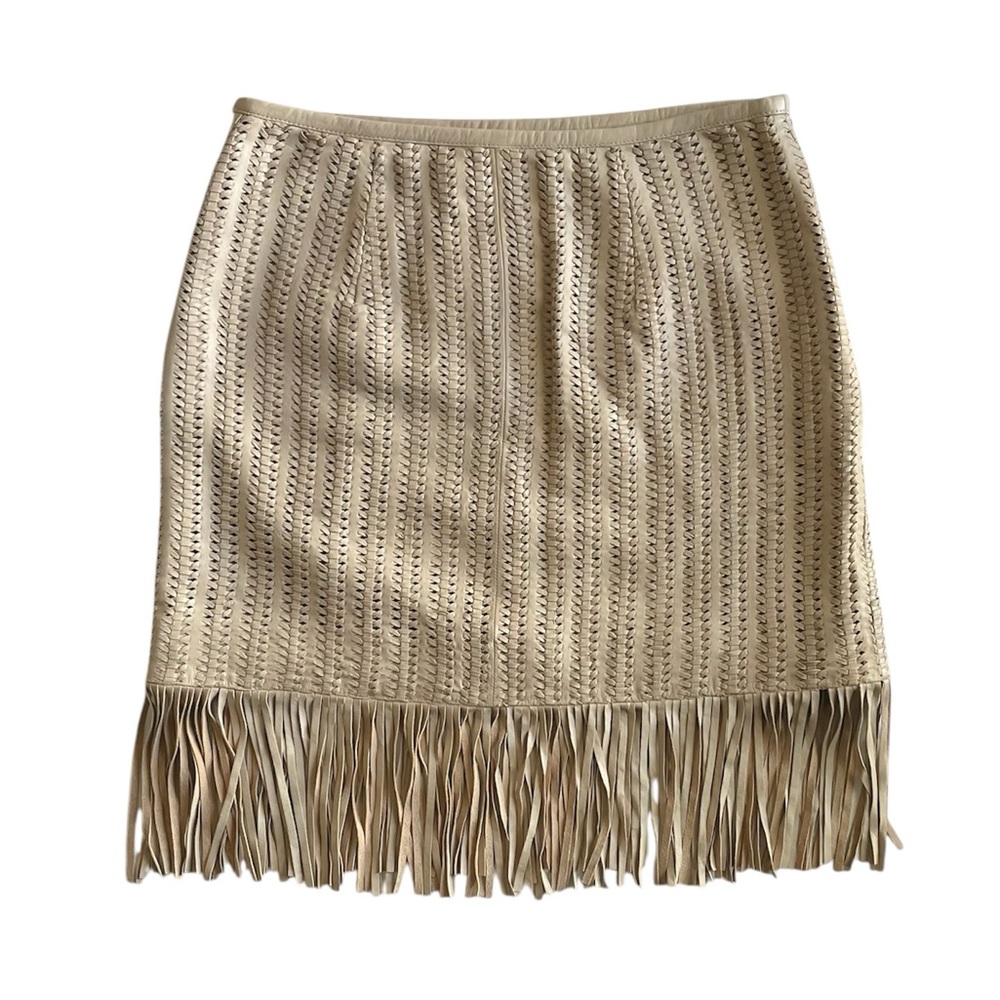 Ralph Lauren Fringe-Trim Woven Lambskin Leather Pencil Skirt NWT - Picture 8 of 14